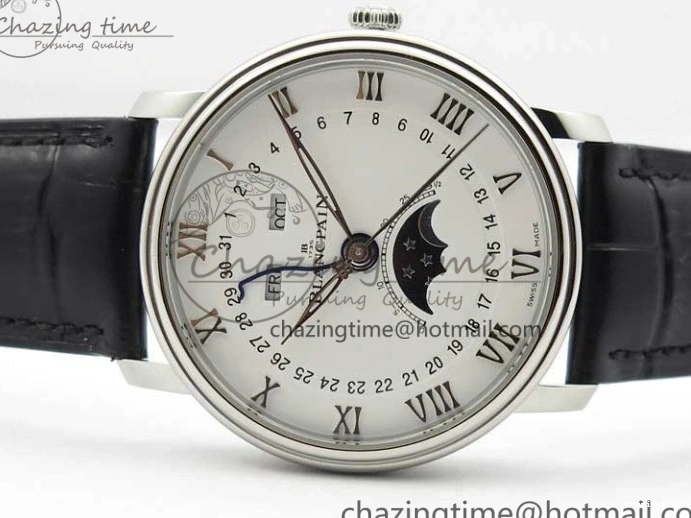 0128 MultiPurpose Villeret 6654 SS Complicated Function OMF 1:1 Best Edition White Dial on Black Leather Strap A6654 V 7901